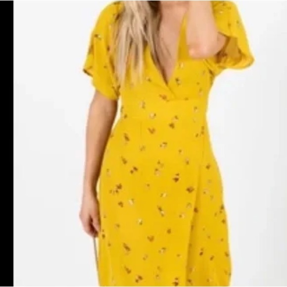 Bella Ella Golden horizon Mustard Yellow floral wrap maxi Dress Gorgeous Sz M - Picture 3 of 15
